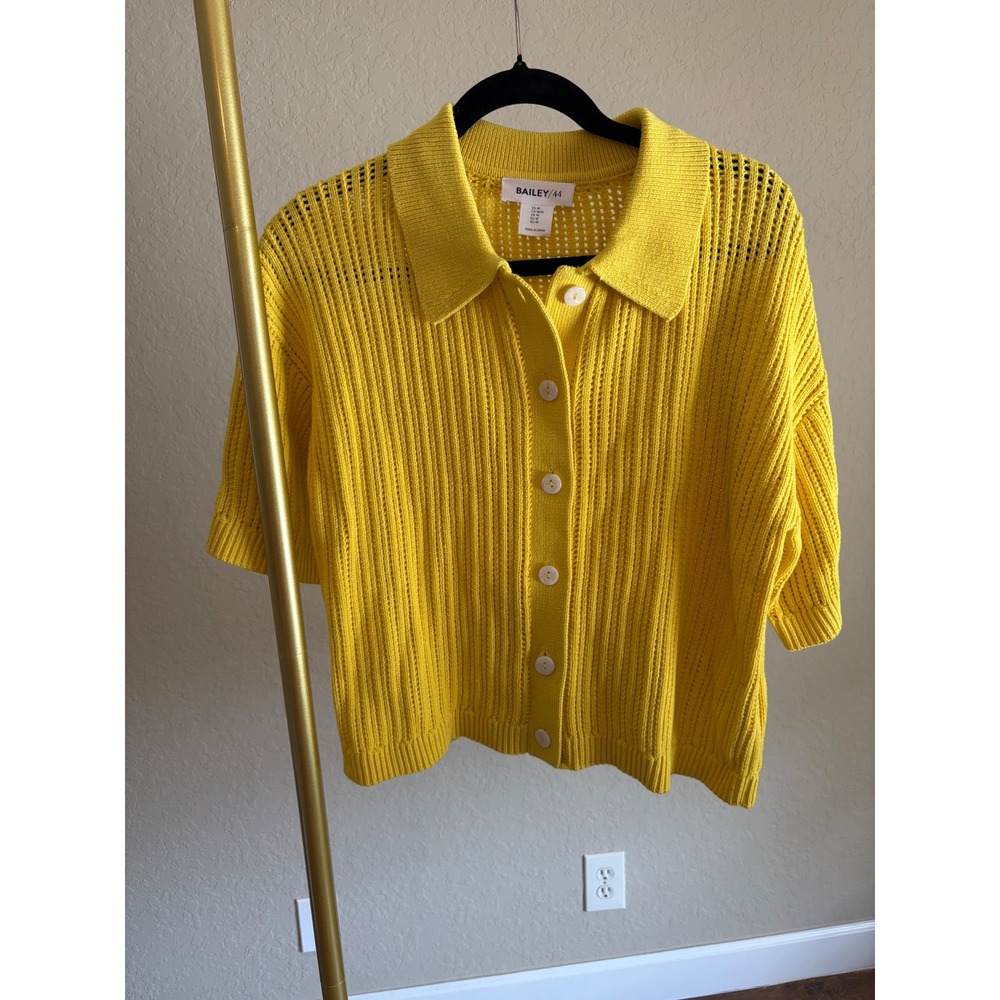 Bailey 44 Sweater Yellow Short Sleeve Button Front Polo M Dopamine Dressimg
